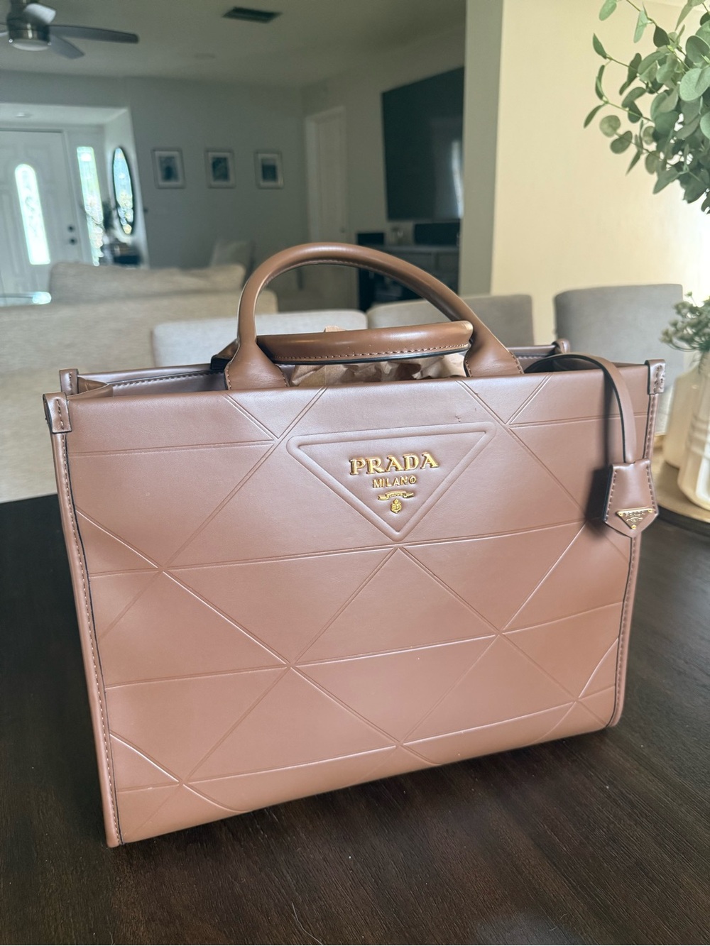 Prada Brown Quilted Leather Satchel with Gold Logo